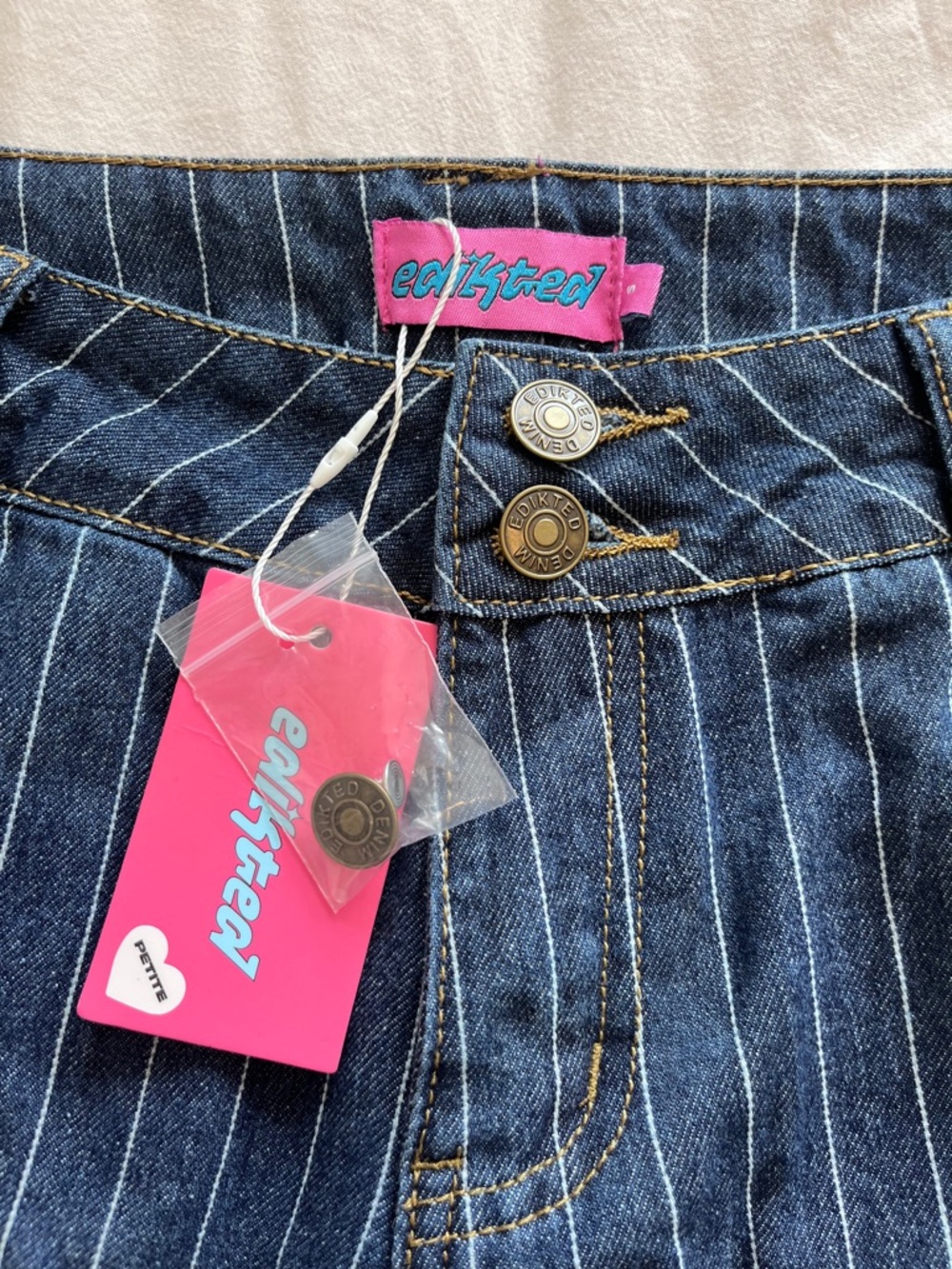 Edikted Dark Blue Pinstripe Wide-Leg Jeans - Picture 2 of 3